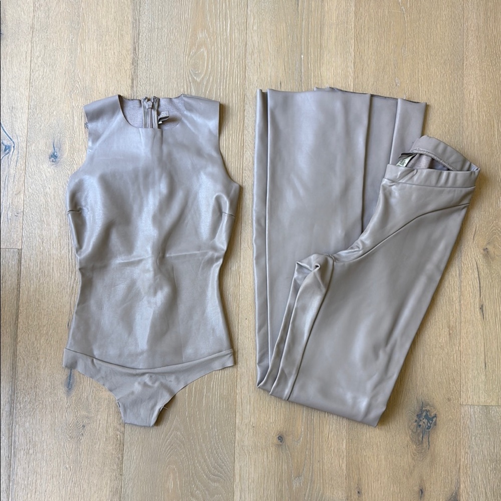 SKIMS Gray Boot Cut Flare Pants & Body Suit set